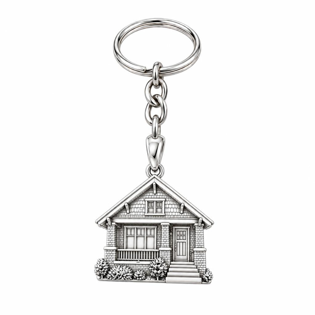 Home Sweet Home Custom Photo Charm Keychain – silver, front view