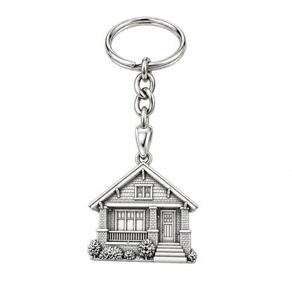 Home Sweet Home Custom Photo Charm Keychain – silver, front view
