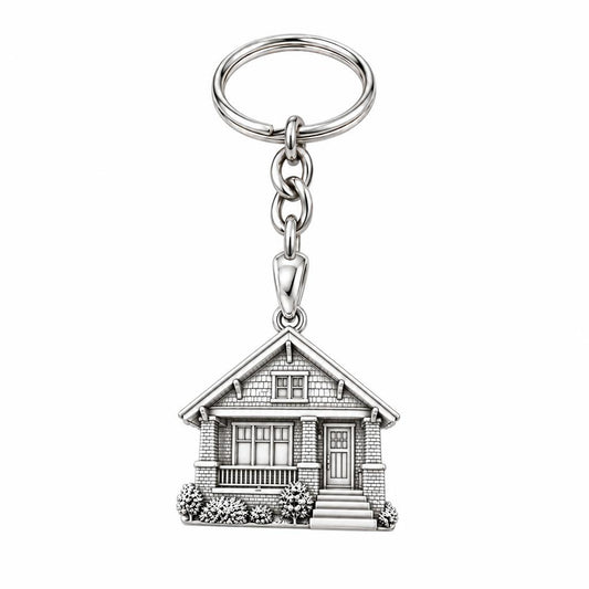 Home Sweet Home Custom Photo Charm Keychain – silver, front view