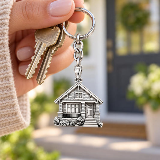 Home Sweet Home Custom Photo Charm Keychain – worn / in use