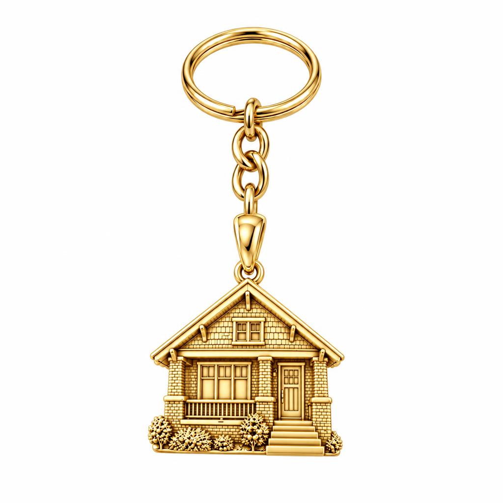Home Sweet Home Custom Photo Charm Keychain – 18K gold, front view