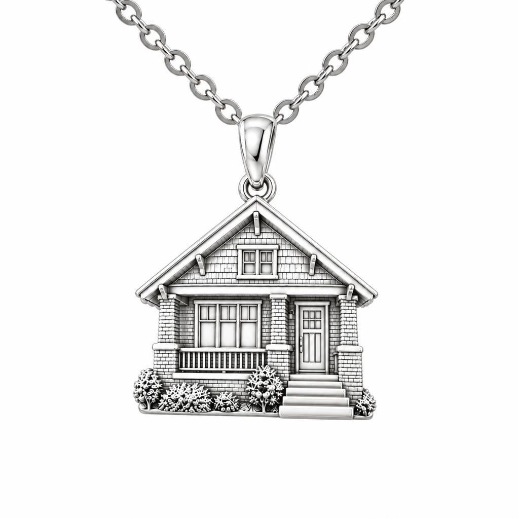 Home Sweet Home Custom Photo Charm Necklace Set – silver, front view