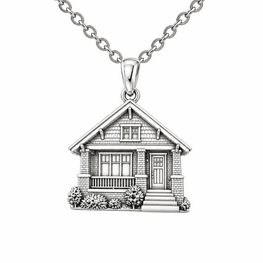 Home Sweet Home Custom Photo Charm Necklace Set – silver, front view
