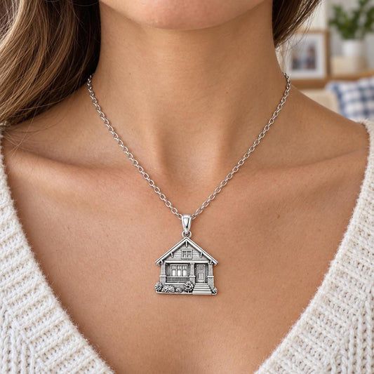 Home Sweet Home Custom Photo Charm Necklace Set – worn / in use