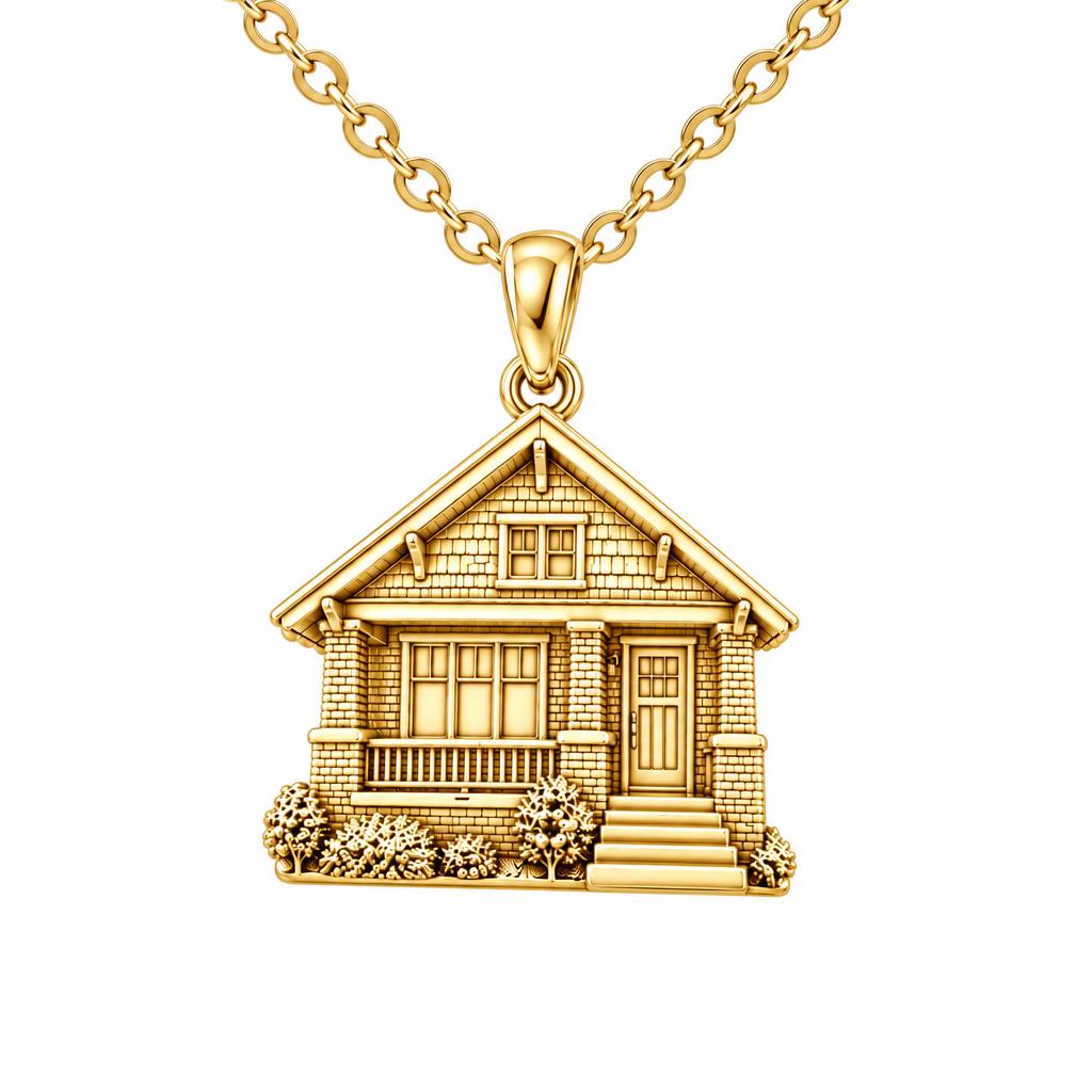 Home Sweet Home Custom Photo Charm Necklace Set – 18K gold, front view