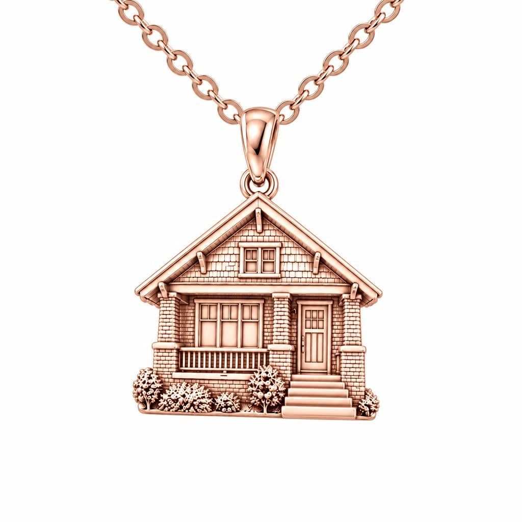 Home Sweet Home Custom Photo Charm Necklace Set – rose gold, front view