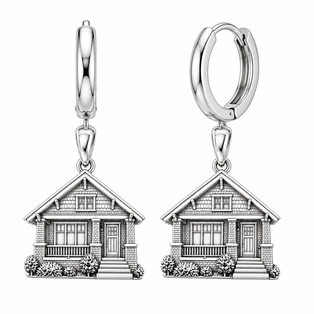 Home Sweet Home Custom Photo Huggie Charm Earrings – silver, front view