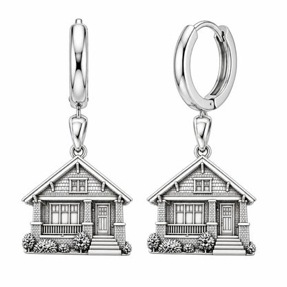 Home Sweet Home Custom Photo Huggie Charm Earrings – silver, front view