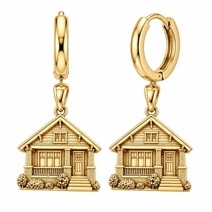 Home Sweet Home Custom Photo Huggie Charm Earrings – 18K gold, front view