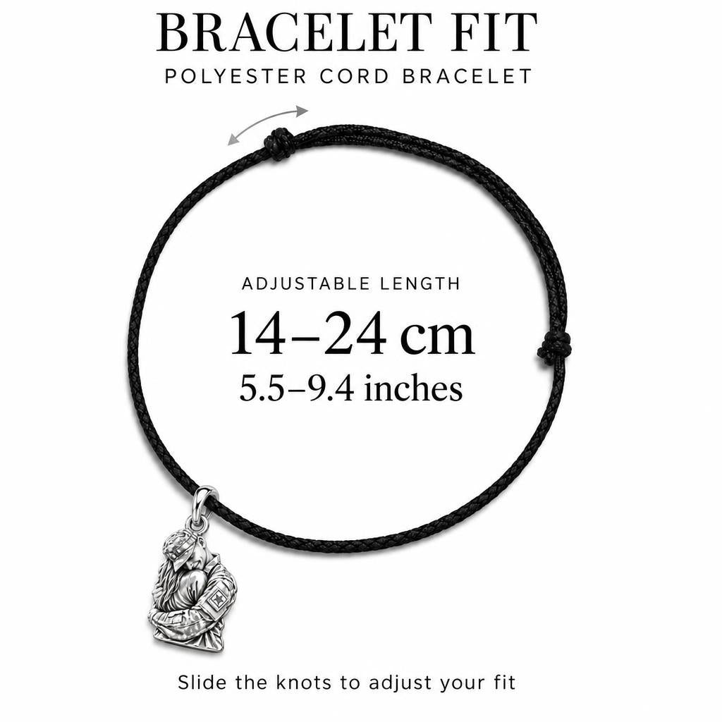 Homecoming Hug Charm Bracelet – Personalized Photo Upload Gift – adjustable black cord bracelet, 14–24 cm