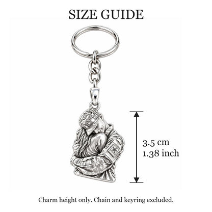 Homecoming Hug Charm Keychain – size guide, 3.5 cm (1.38 in) charm, chain and keyring excluded