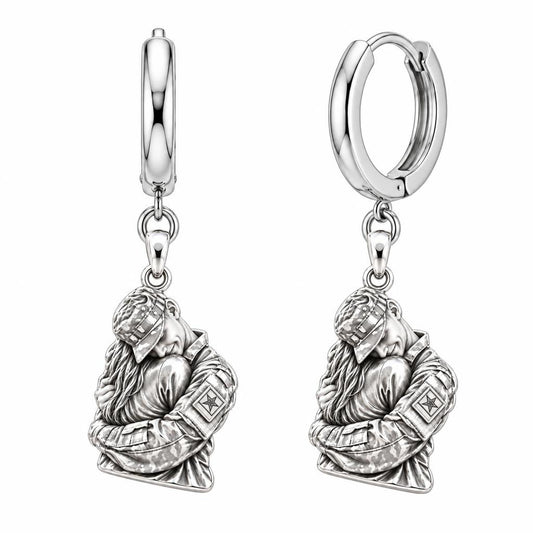 Homecoming Hug Huggie Charm Earrings – silver, front view