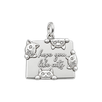 Hope You Like Cats Charm Bracelet – Personalized Cat Mom Gift – silver plated 3 cm charm, front view
