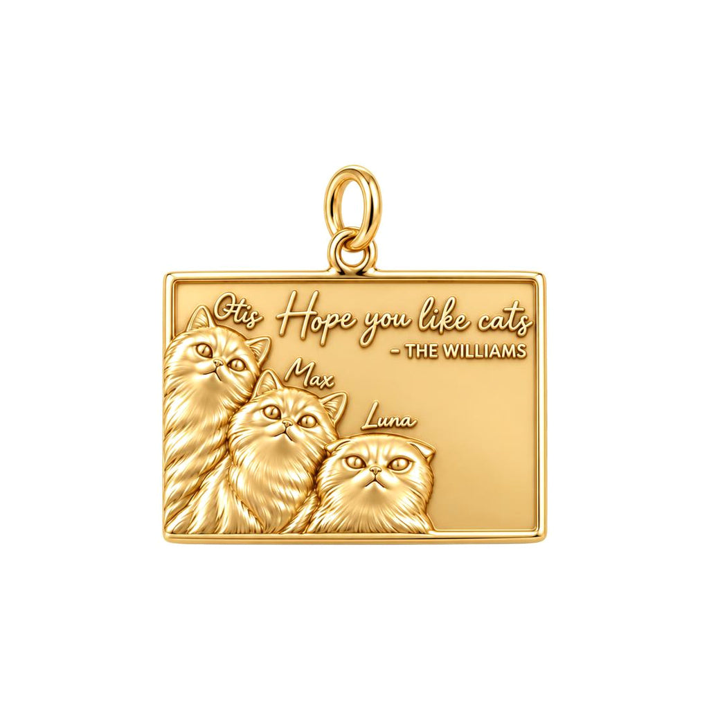 Hope You Like Cats Charm Bracelet – Personalized Cat Mom Gift – 18K gold plated 3 cm charm, front view