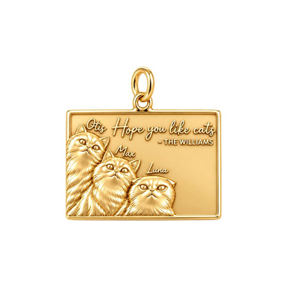 Hope You Like Cats Charm Bracelet – Personalized Cat Mom Gift – 18K gold plated 3 cm charm, front view