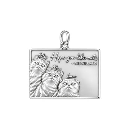 Hope You Like Cats Charm Bracelet – Personalized Cat Mom Gift – silver plated 3 cm charm, front view