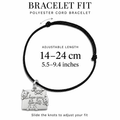 Hope You Like Cats Charm Bracelet – Personalized Cat Mom Gift – adjustable black cord bracelet, 14–24 cm