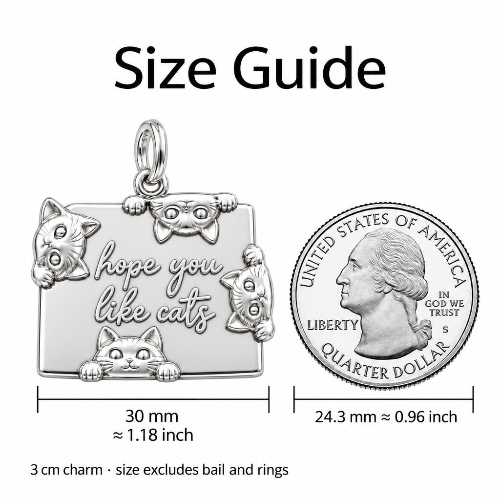 Hope You Like Cats Charm Bracelet – Personalized Cat Mom Gift – size guide, 3 cm charm next to a quarter