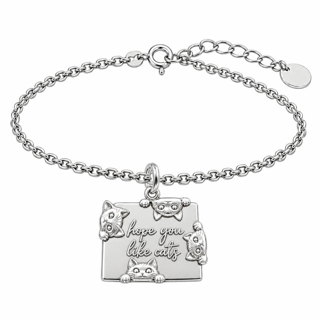 Hope You Like Cats Charm Bracelet Set – silver, front view