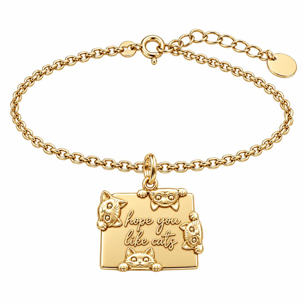 Hope You Like Cats Charm Bracelet Set – 18K gold, front view