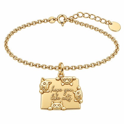 Hope You Like Cats Charm Bracelet Set – 18K gold, front view