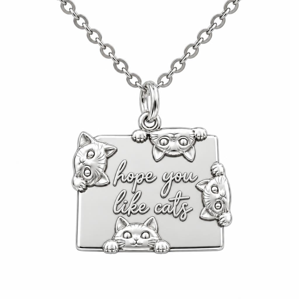 Hope You Like Cats Charm Necklace Set – silver, front view