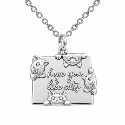 Hope You Like Cats Charm Necklace Set – silver, front view