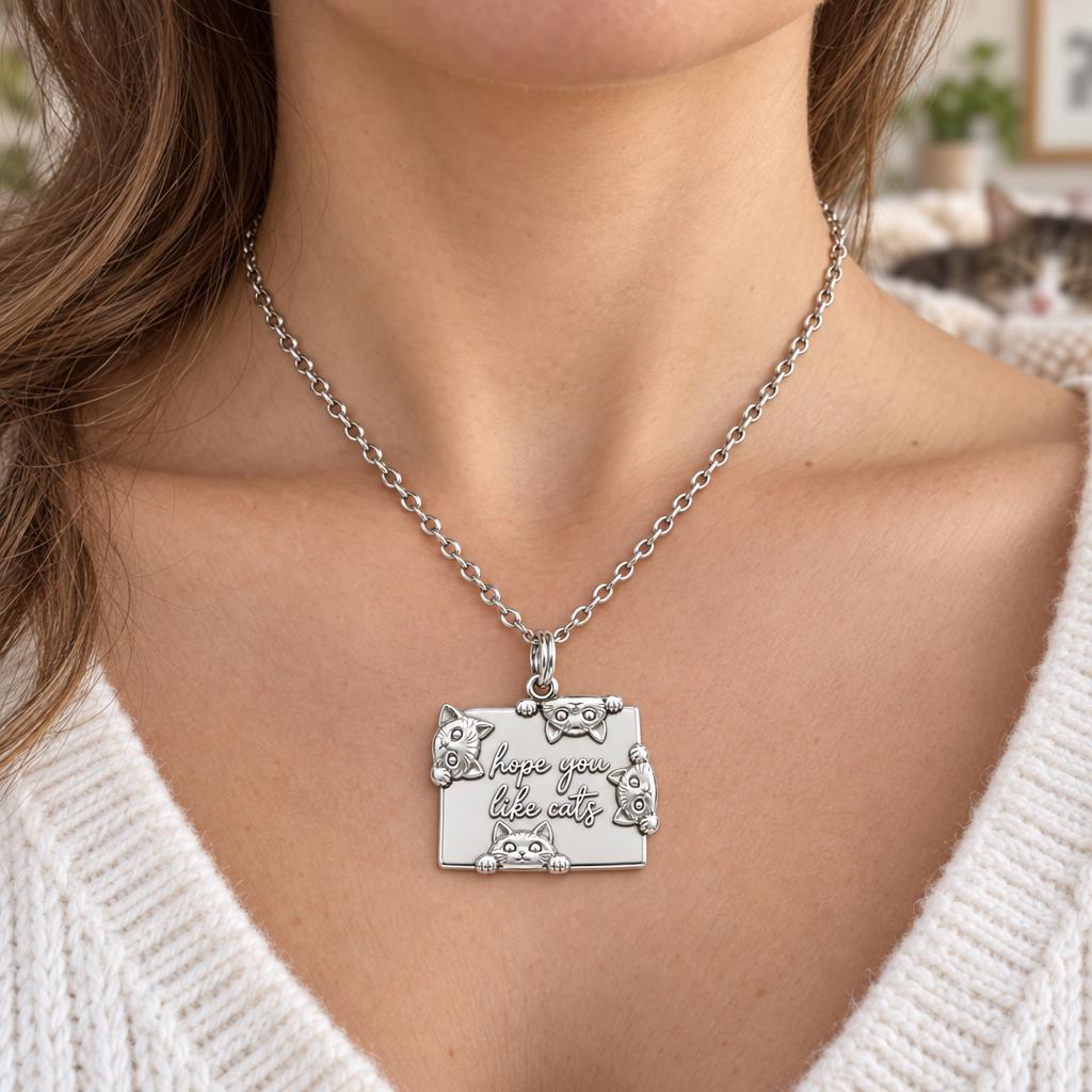 Hope You Like Cats Charm Necklace Set – worn / in use
