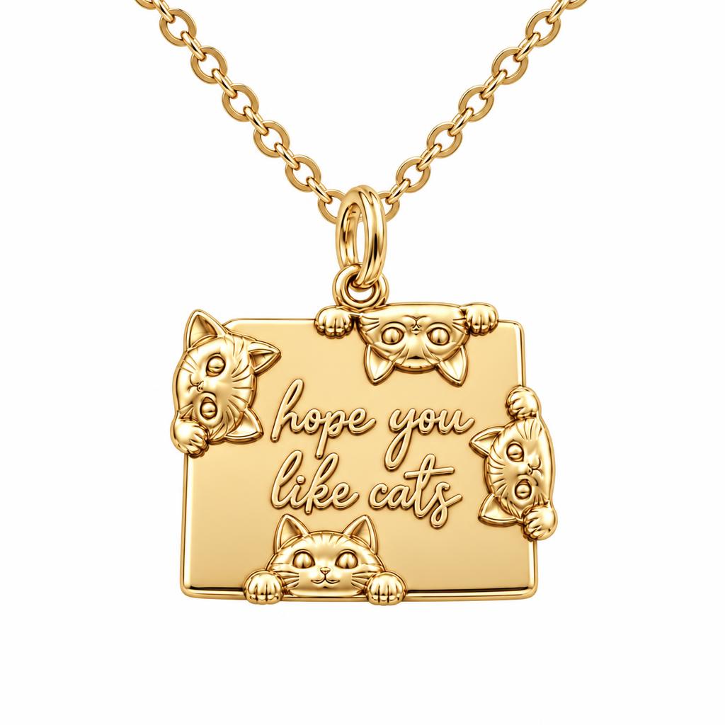 Hope You Like Cats Charm Necklace Set – 18K gold, front view