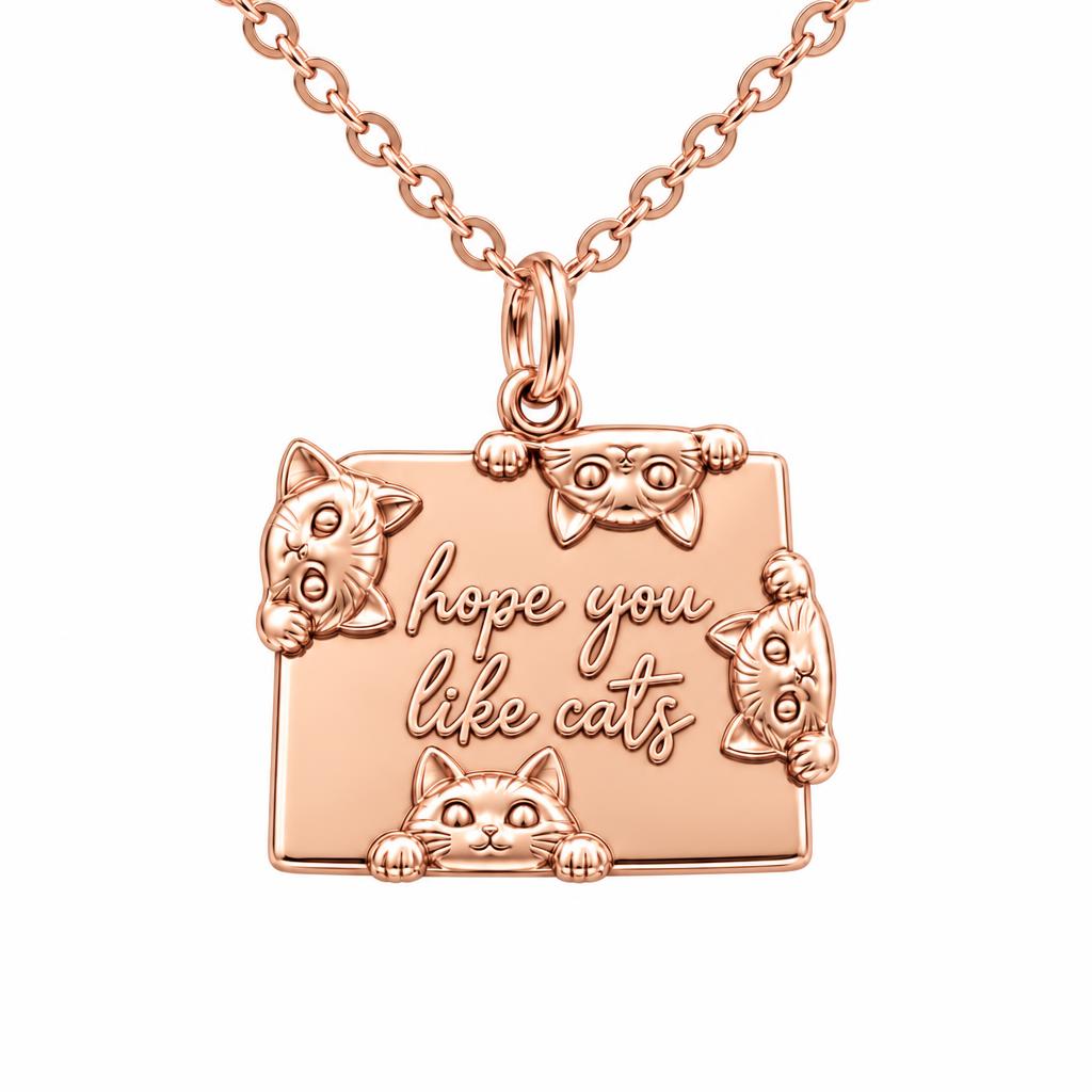 Hope You Like Cats Charm Necklace Set – rose gold, front view