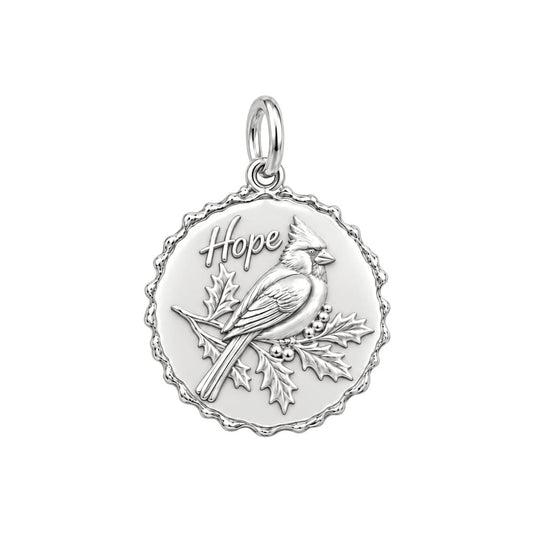 Hopeful Winter Cardinal Charm Bracelet – Personalized Mom Gift – silver charm, front view