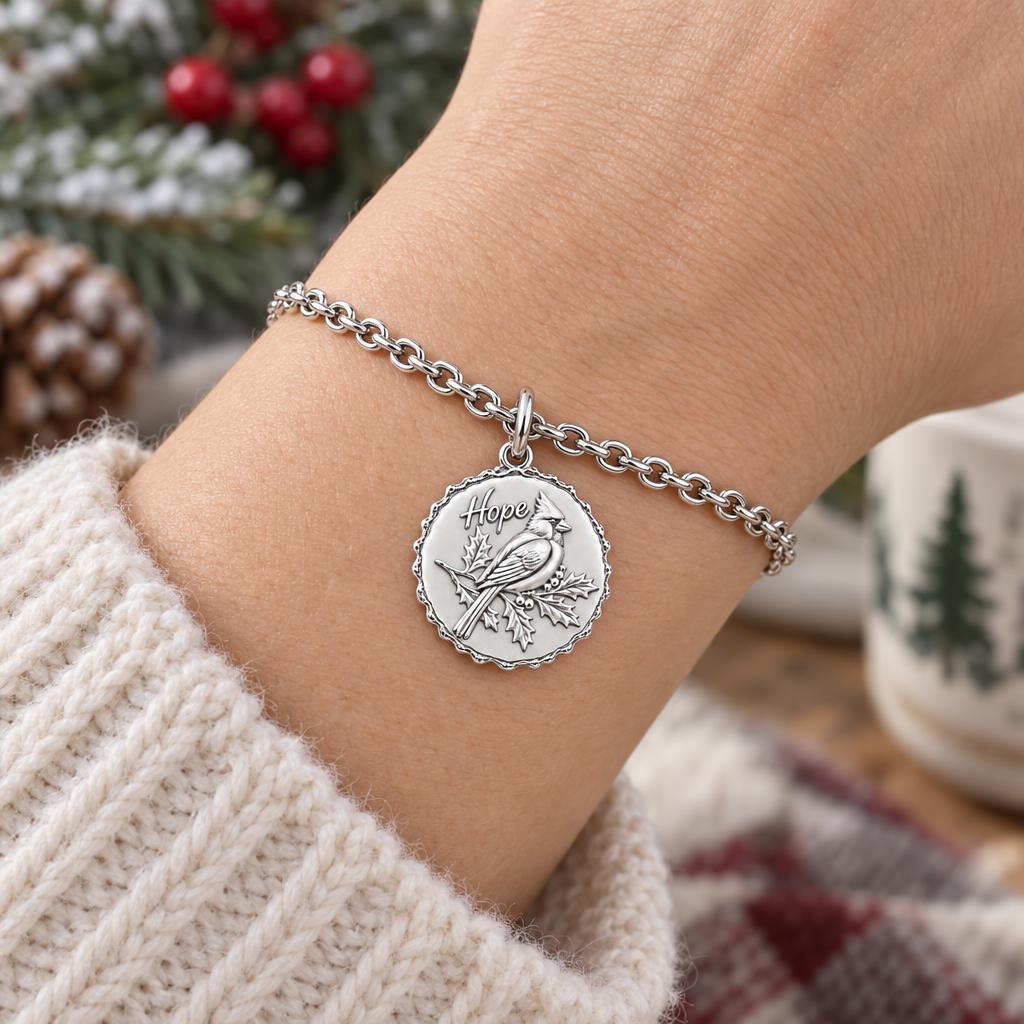 Hopeful Winter Cardinal Charm Bracelet Set – worn / in use