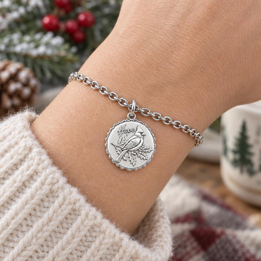 Hopeful Winter Cardinal Charm Bracelet Set – worn / in use