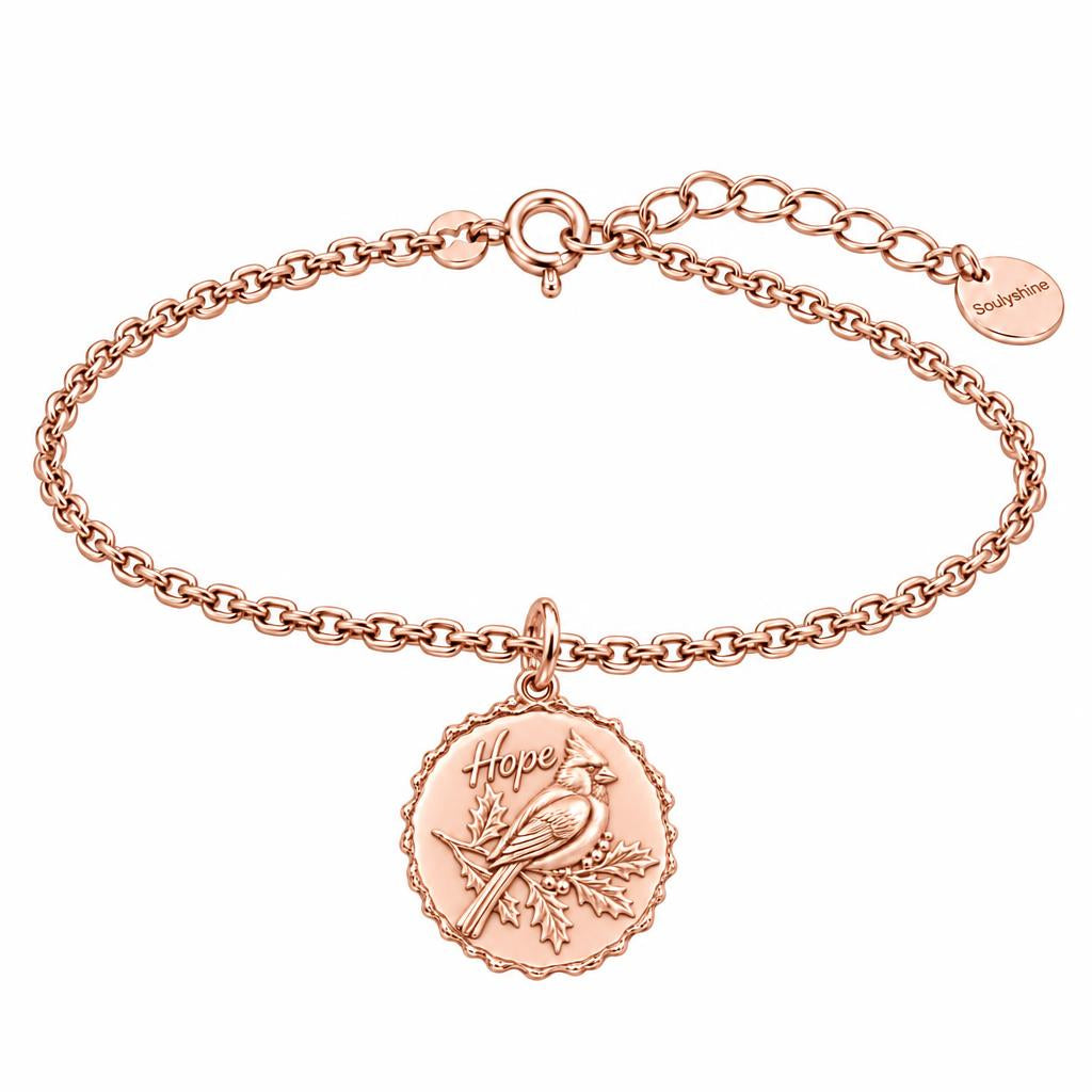 Hopeful Winter Cardinal Charm Bracelet Set – rose gold, front view