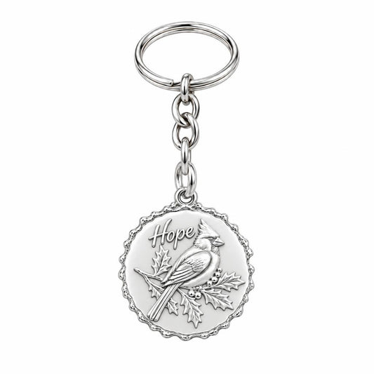 Hopeful Winter Cardinal Charm Keychain – silver, front view