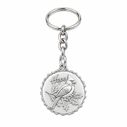 Hopeful Winter Cardinal Charm Keychain – silver, front view
