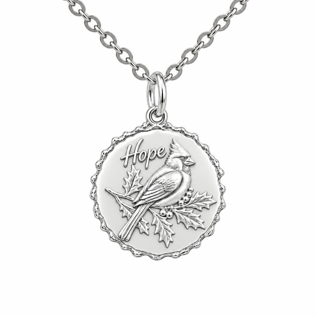 Hopeful Winter Cardinal Charm Necklace Set – silver, front view