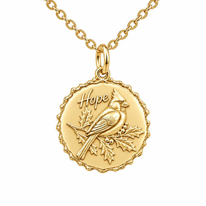 Hopeful Winter Cardinal Charm Necklace Set – 18K gold, front view