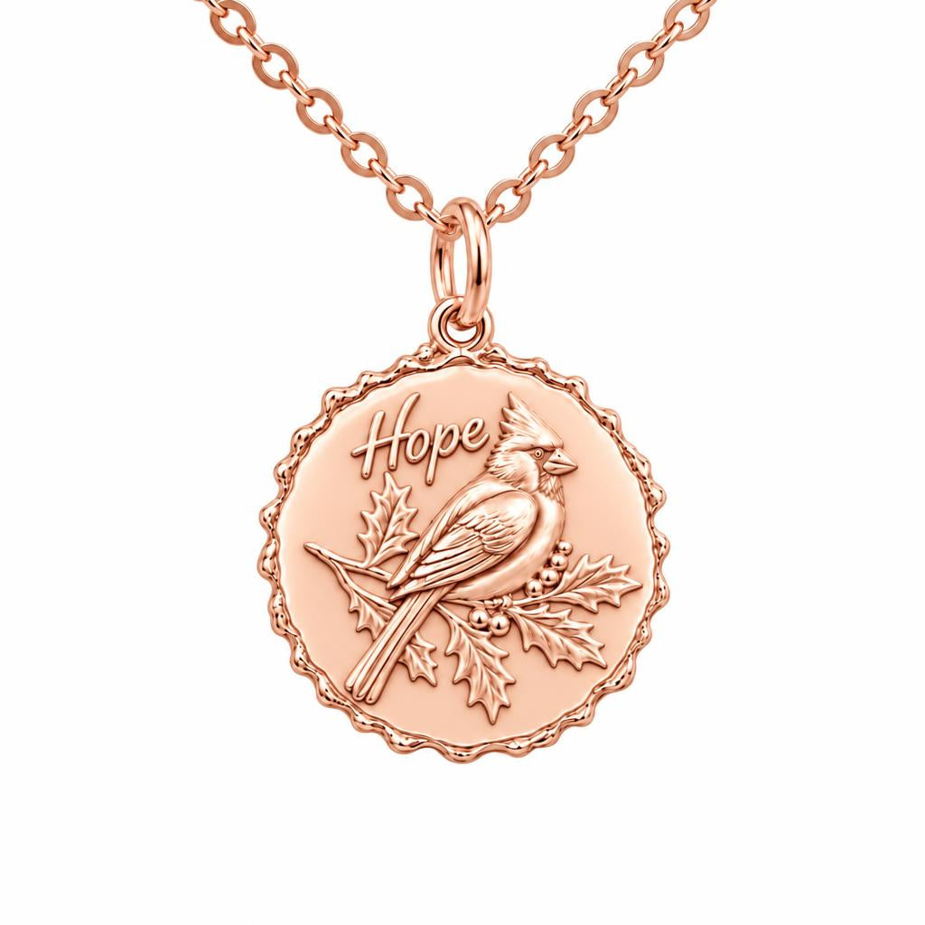 Hopeful Winter Cardinal Charm Necklace Set – rose gold, front view
