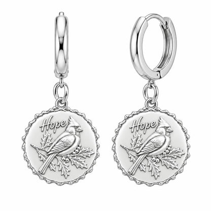Hopeful Winter Cardinal Huggie Charm Earrings – silver, front view