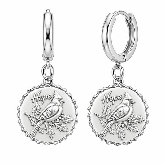 Hopeful Winter Cardinal Huggie Charm Earrings – silver, front view