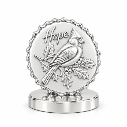 Hopeful Winter Cardinal Keepsake Plaque – silver, front view