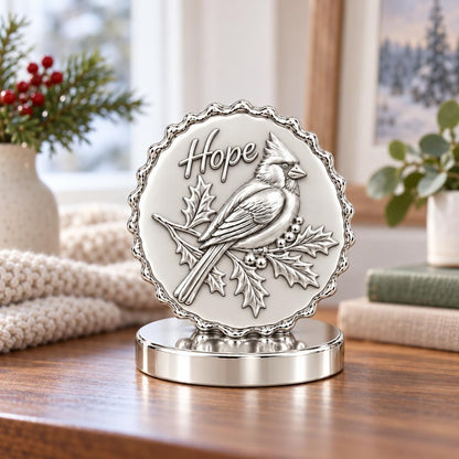 Hopeful Winter Cardinal Keepsake Plaque – worn / in use