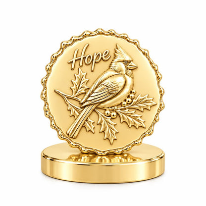 Hopeful Winter Cardinal Keepsake Plaque – 18K gold, front view