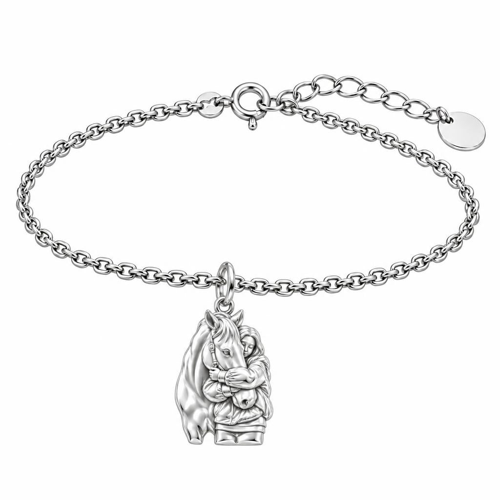 Horse Hug Charm Bracelet Set – silver, front view