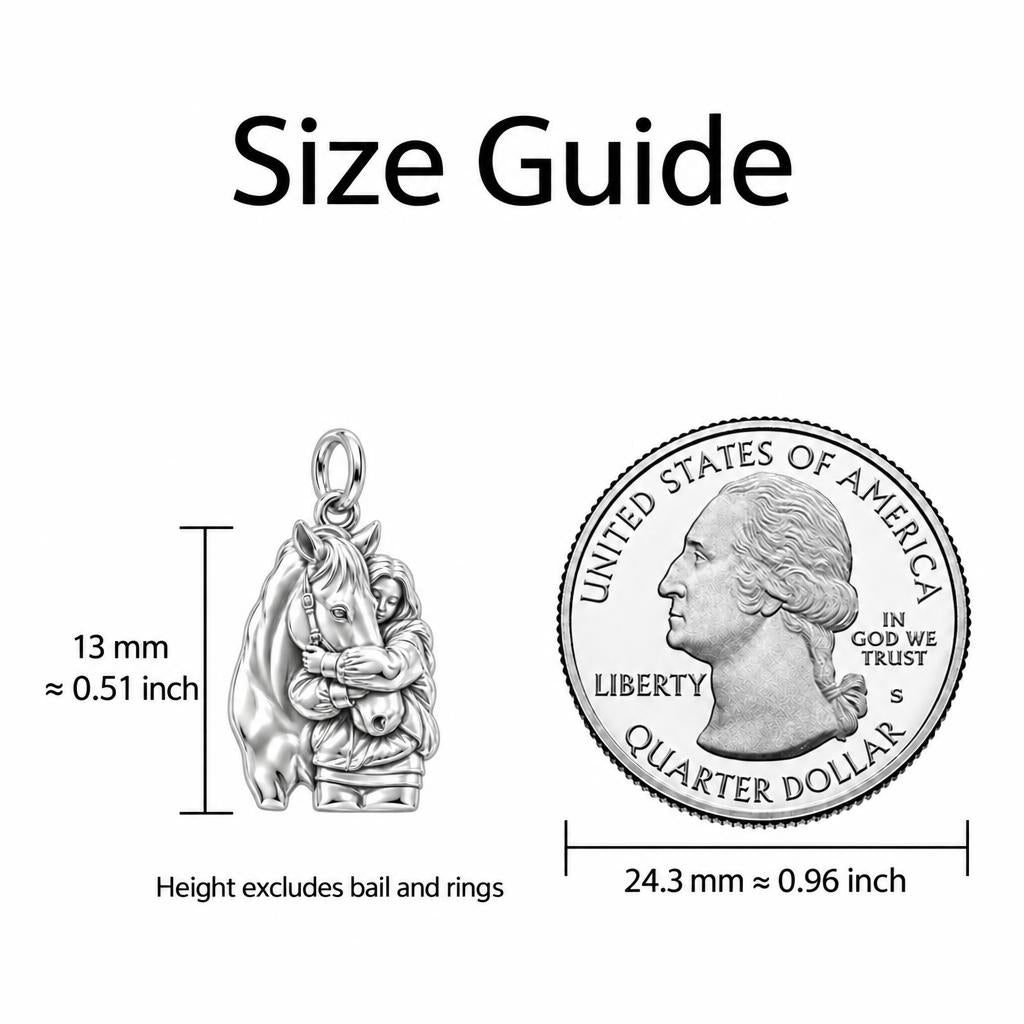 Horse Hug Charm Bracelet Set – size guide, 13 mm charm next to a quarter