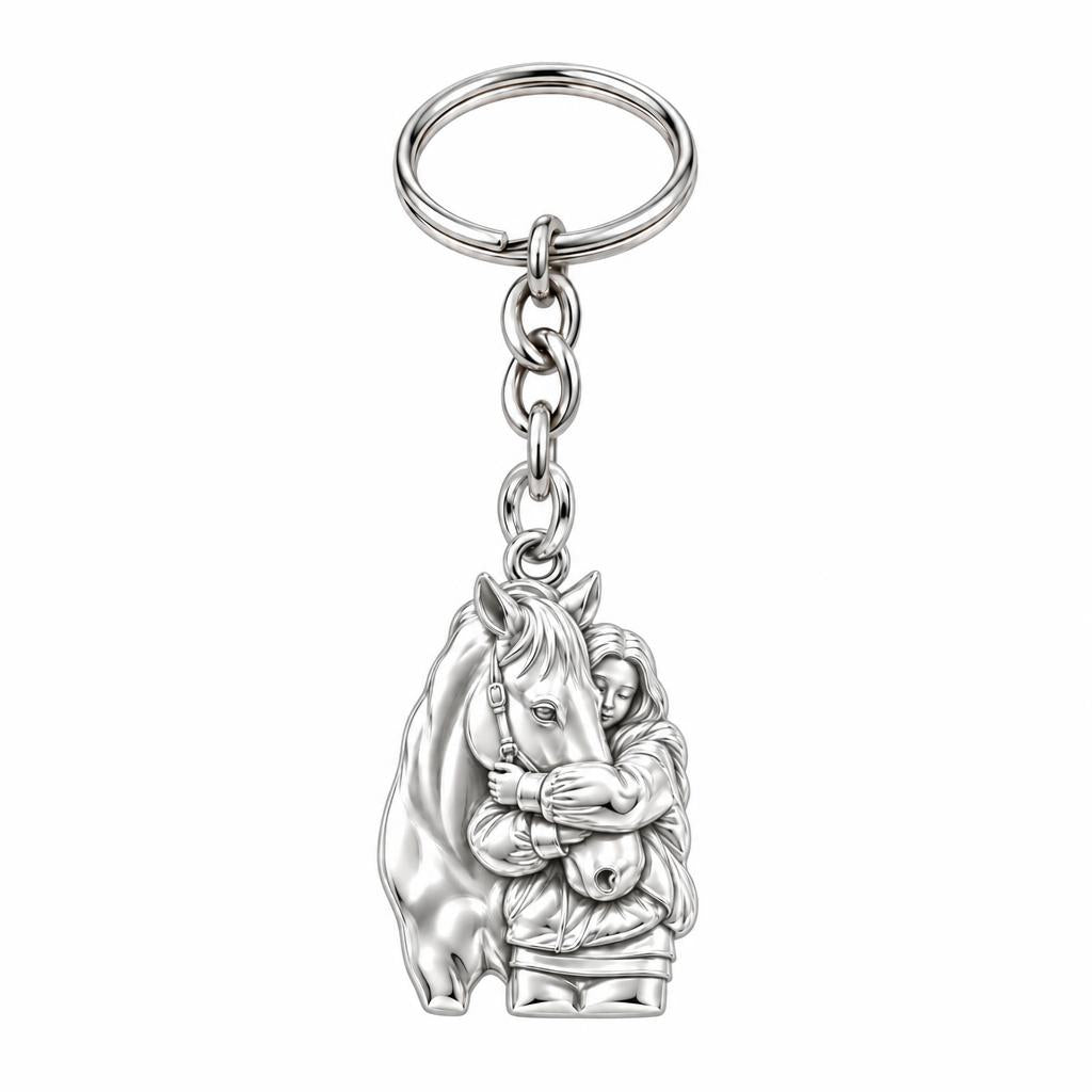 Horse Hug Charm Keychain – silver, front view