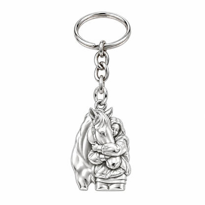 Horse Hug Charm Keychain – silver, front view