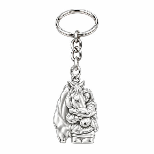 Horse Hug Charm Keychain – silver, front view