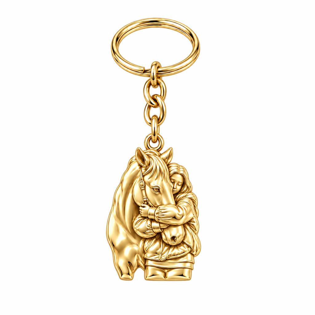 Horse Hug Charm Keychain – 18K gold, front view